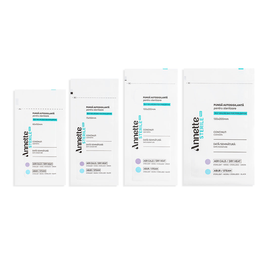 Pungi Sterilizare Pupinel si Autoclav Autosigilante din Hartie 130x200mm - set 100 buc Annette Sterile Pro PSA-01-130/200