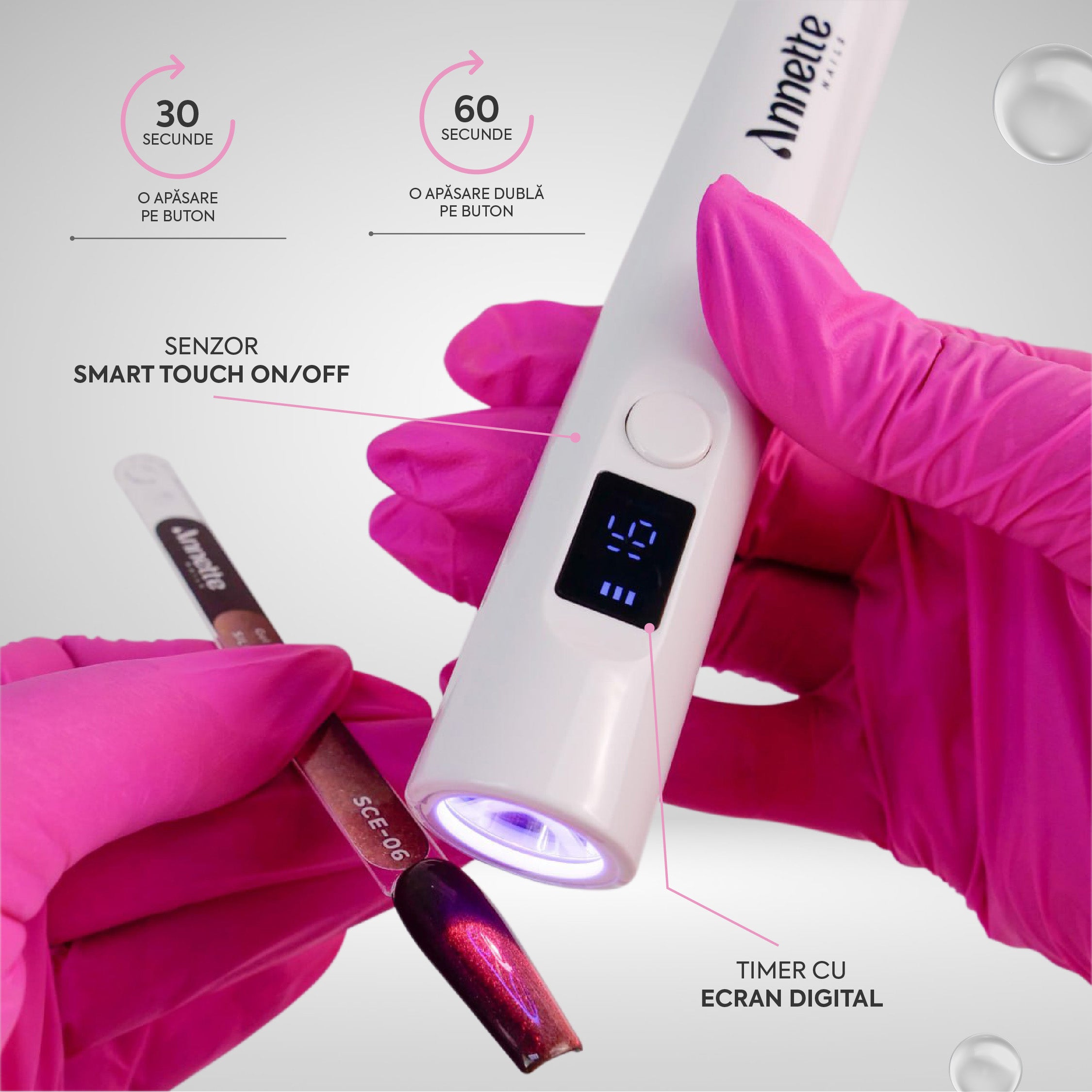 Lampa UV Mini Annette Nails cu Suport Detasabil, 9W