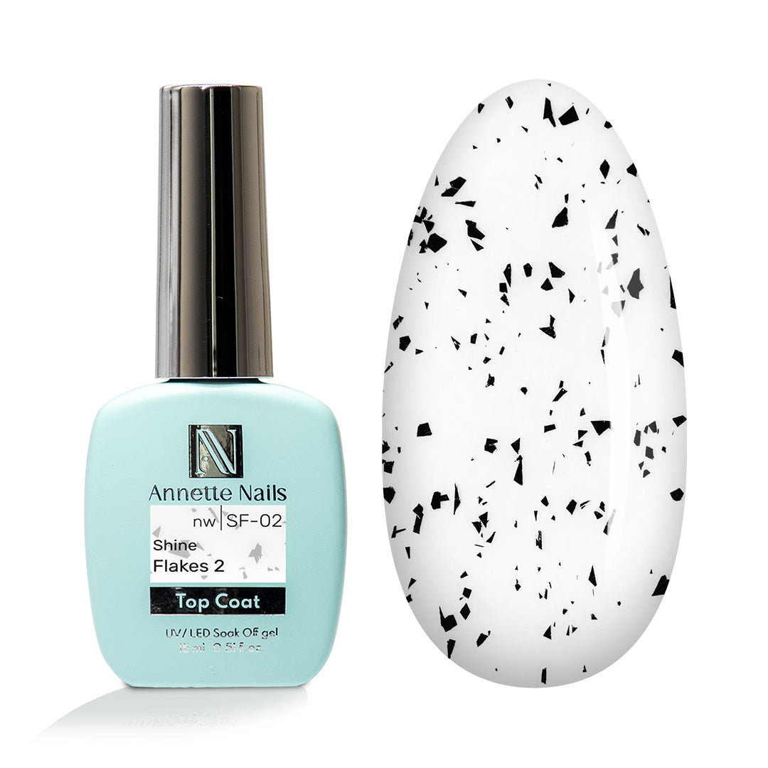 Top Coat AnnetteNails Shine black flakes 2 no wipe SF-02 - 12ml